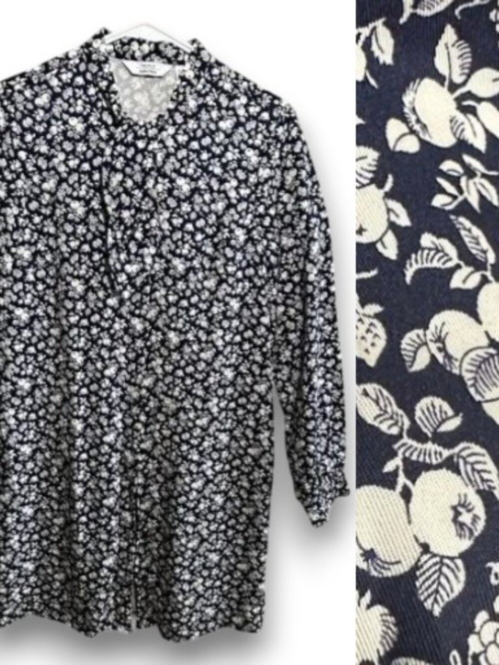& Other Stories Navy Blueberry Floral Print Button-Up Lyocell Blouse Size 6 NWT